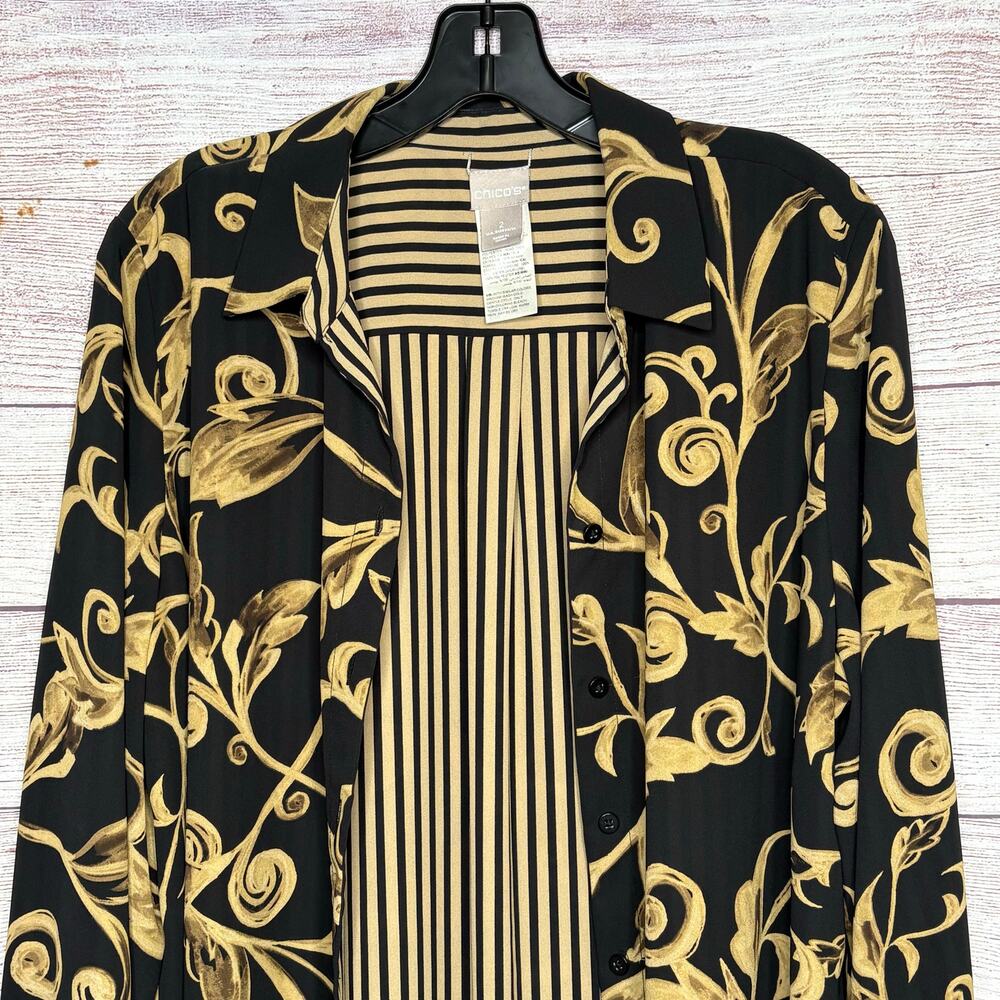 Chico's Black & Gold Reversible Button Up Timeless Classic Shirt Size 2 Large - Picture 13 of 15